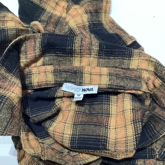 Fashion nova Briella Cropped Plaid Shirt Mustard/combo brown‎ yellow - Picture 11 of 16